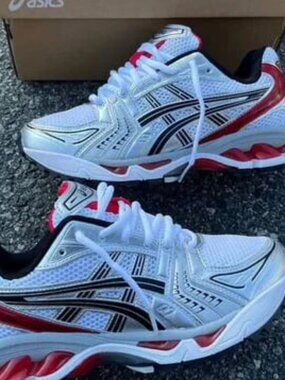 White & Red ASICS Running Sneakers